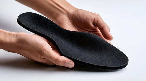 Hands holding orthopedic insole for foot comfort and support