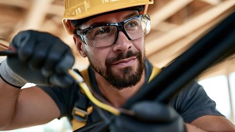 Electrician connecting electrical wires during construction work