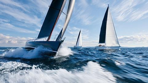 Sailing yachts racing on open ocean waves