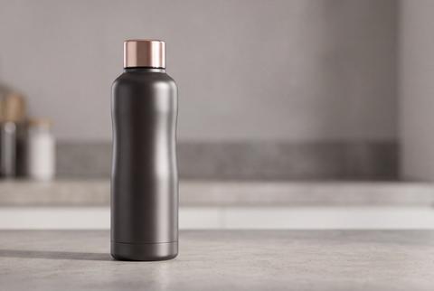 Matte Black Stainless Steel Insulated Water Bottle on Kitchen Counter