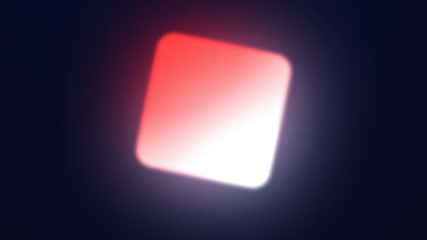 Red rounded square with a soft neon glow and a pink to white gradient on navy. Minimal abstract geom