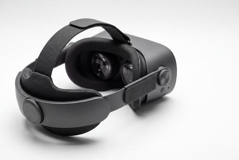 Black Virtual Reality Headset for Gaming and Simulation on White Background