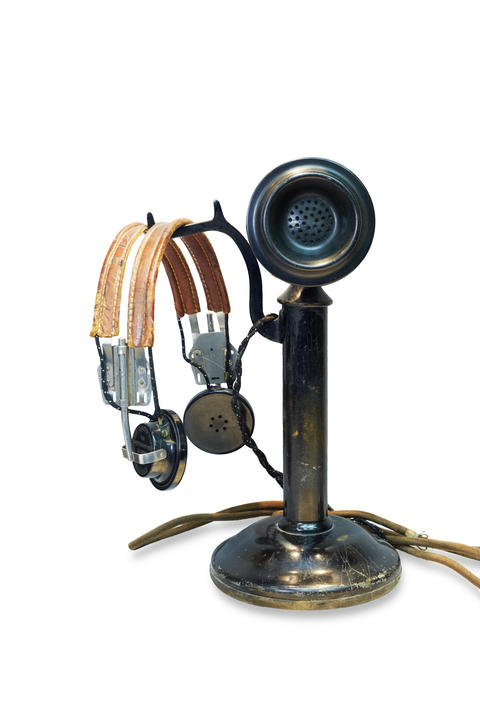 Vintage telephone with leather-wrapped handset