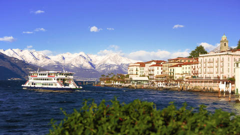 Bellagio Lake Como Ferry Reveal with Snowy Mountains