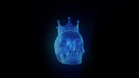 Blue Skull with Crown Hologram Rotating 3D Loop
