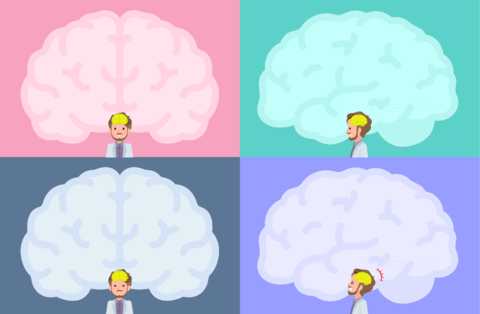 A set of middle aged men in white jackets and brain shaped frame