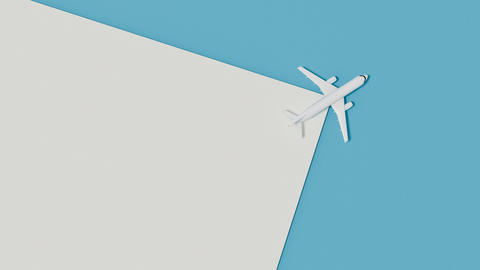 3D Illustration of White Airplane on Blue and Gray Diagonal Background for