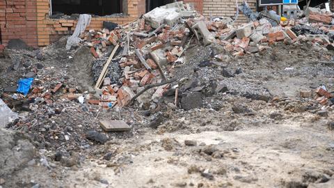 View to destroyed residential buildings at Kharkivska oblast. Ruined houses after bomb attacks on uk