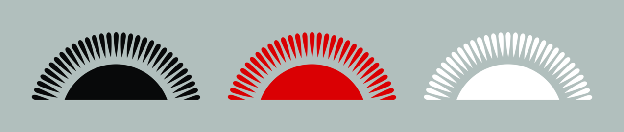 Malawi rising sun red, black, white flat emblems layouts. Set of Malawian half sun with radiating
