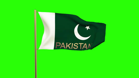 Pakistan flag with title waving in the wind. Looping sun rises style. Animation 
