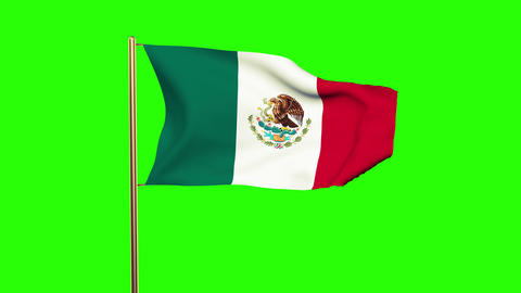 Mexico flag waving in the wind. Green screen, alpha matte. Loopable animation