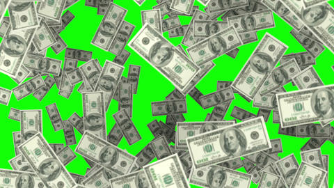 Raining money on green screen background