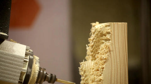 Close-up wooden processing. Units can perform a wide range of machining operatio
