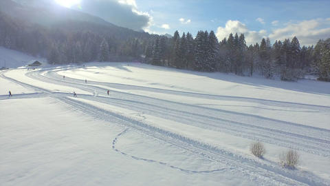 AERIAL: Flying over cross-country skiers