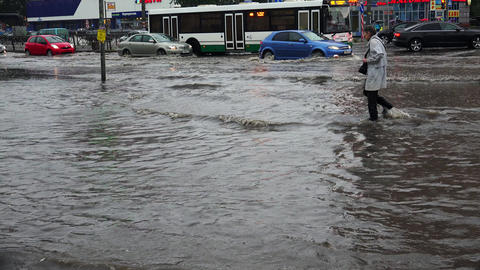 Heavy rain, flood, element in Petersburg. 4K