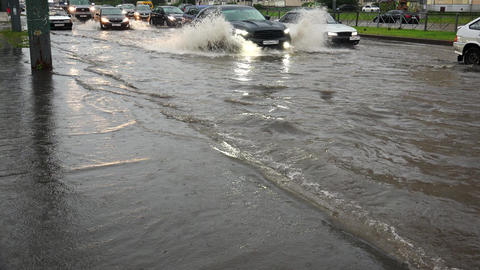 Heavy rain, flood, element in Petersburg. 4K