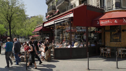 Cafe and street scene in Montmartre, Paris, France, Europe