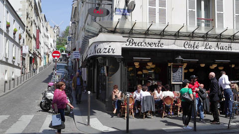 Cafe and street scene in Montmartre, Paris, France, Europe