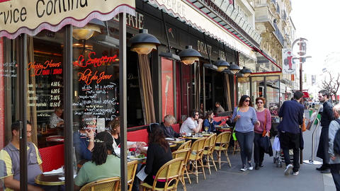Cafe and street scene in Montmartre, Paris, France, Europe