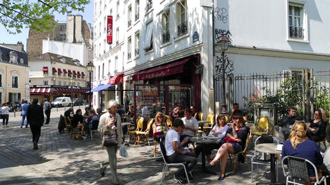 Cafe and street scene in Montmartre, Paris, France, Europe