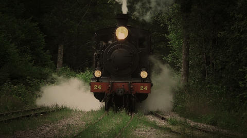 Vintage steam locomotive passing by