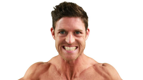 Muscular man flexing his muscles