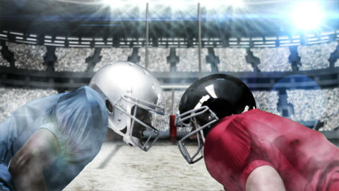 Serious american football player looking at each other