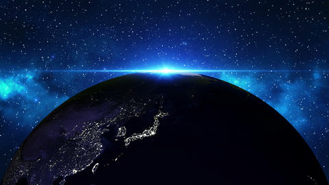 Planet Earth in space with the Sun. Sunrise over the Globe