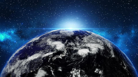 Planet Earth in space with the Sun. Sunrise over the Globe