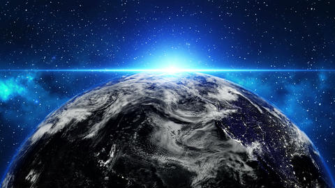 Planet Earth in space with the Sun. Sunrise over the Globe