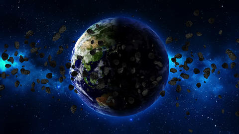 Planet Earth with asteroid in universe or space
