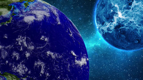 Planet Earth in universe or space rotates 360 degrees